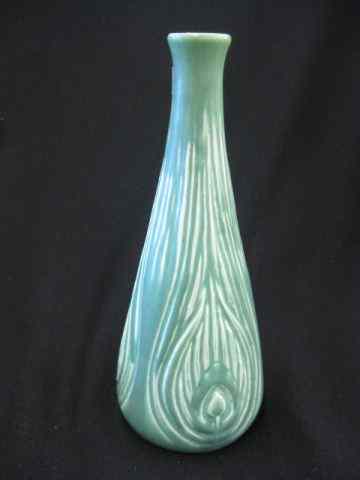 Appraisal: Rookwood Art Pottery Vase carved peacock feather design green dated