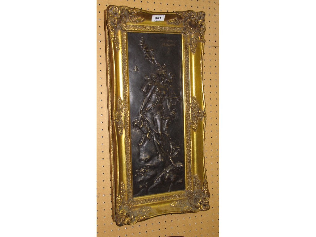 Appraisal: French spelter panel depicting cherubs in a gilt frame