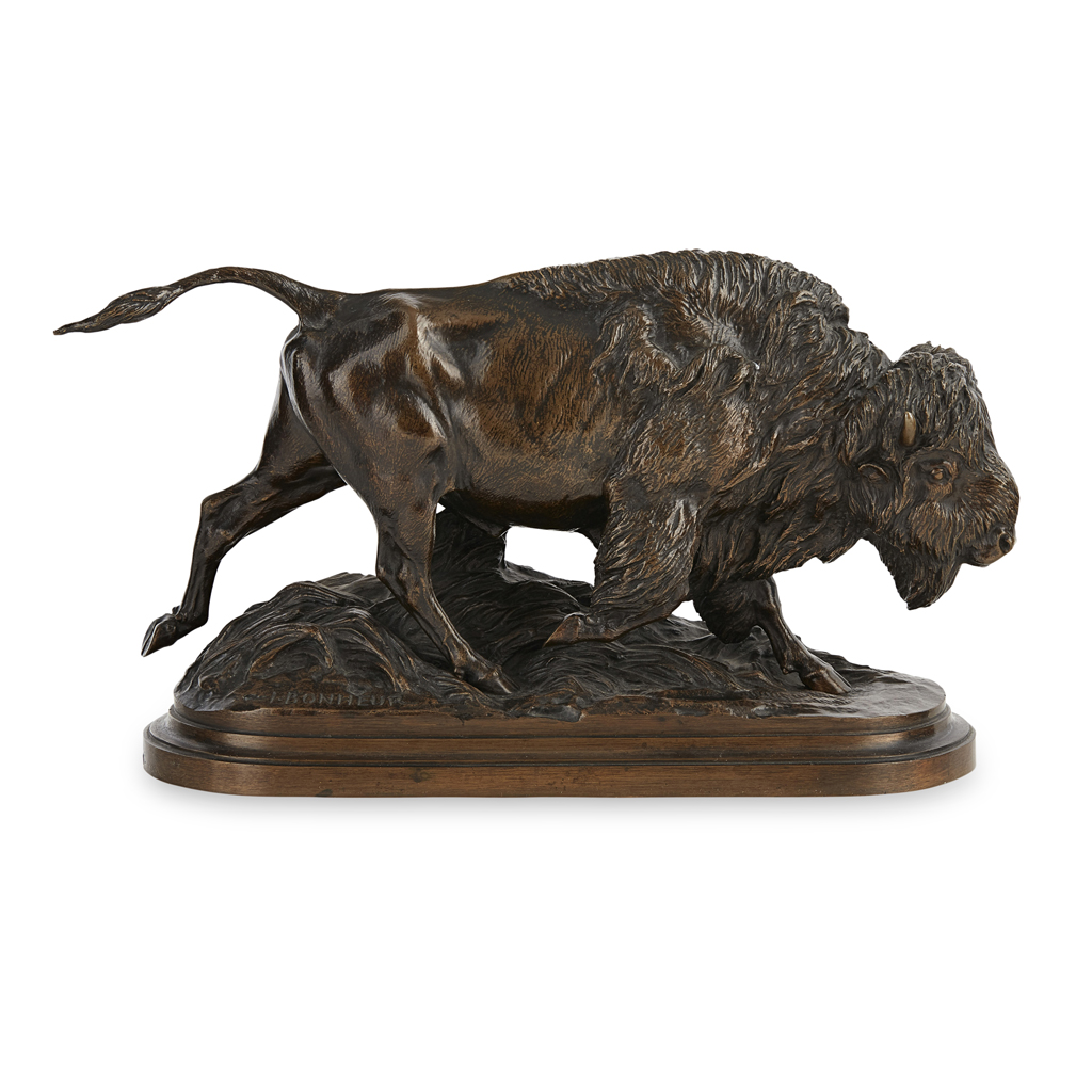 Appraisal: ISIDORE JULES BONHEUR FRENCH - BISON CHARGING BISON bronze mid-brown