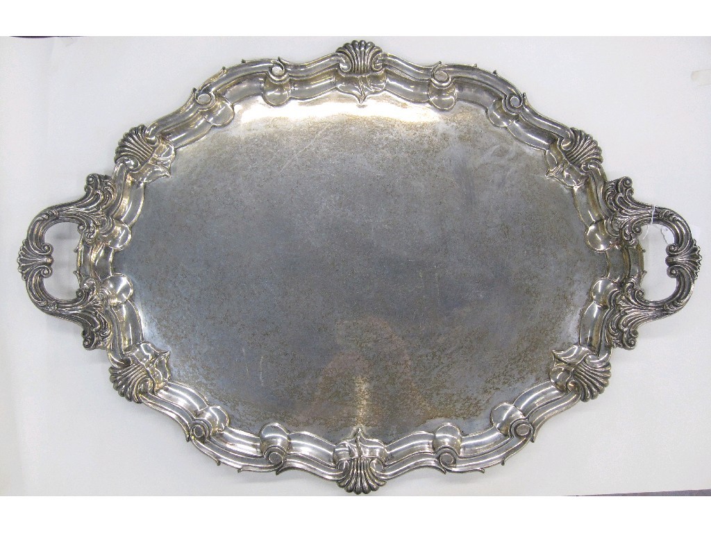 Appraisal: Large Edwardian silver double handled serving tray oz approx Sheffield