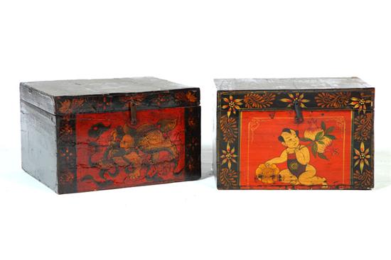 Appraisal: TWO DECORATED BOXES China th century mixed woods Lacquer and