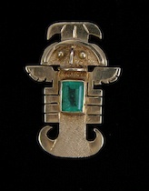 Appraisal: An Aztec Style Gold and Emerald Pendant k yellow gold