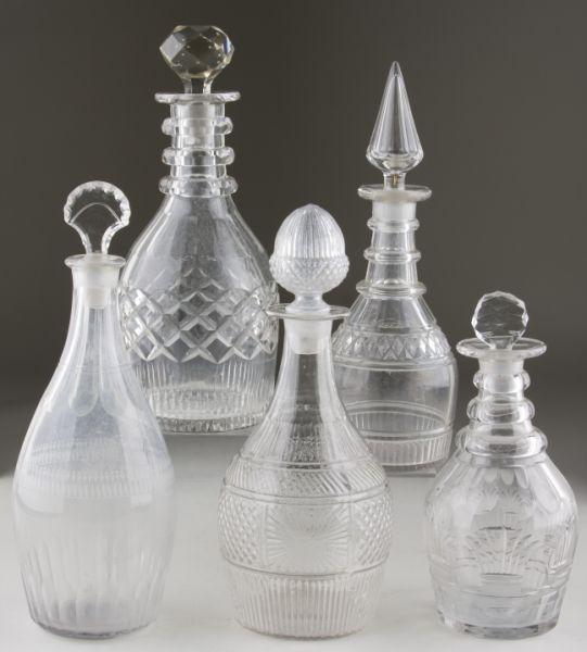 Appraisal: Cut Glass Decanters th c three with three-ring neck one