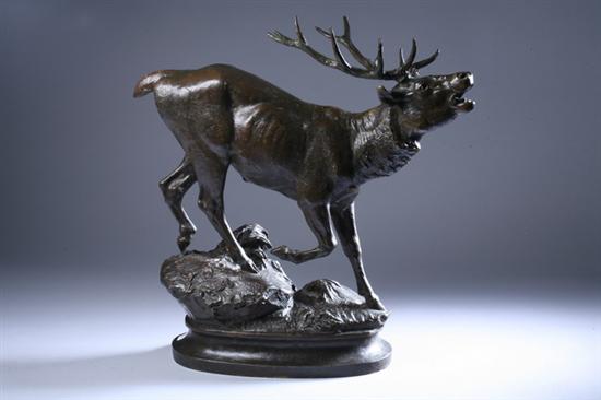 Appraisal: AFTER PROSPER LECOURTIER French - Calling Stag Bronze Signed E