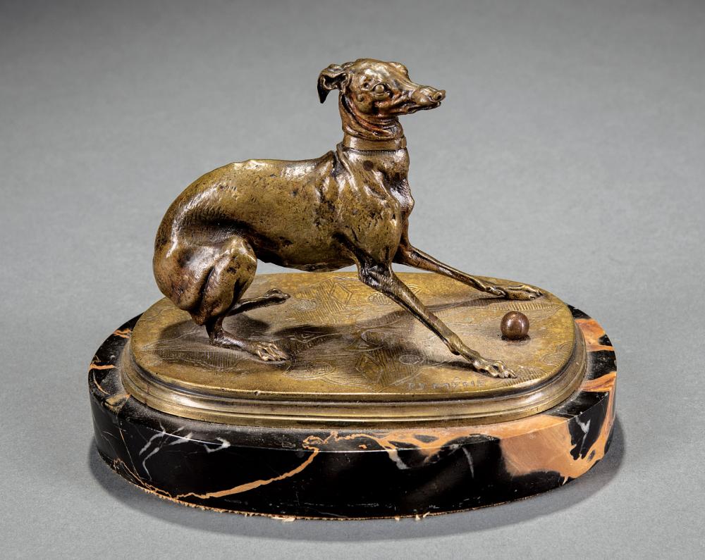 Appraisal: Bronze Figure of a Whippet after Pierre-Jules M ne signature