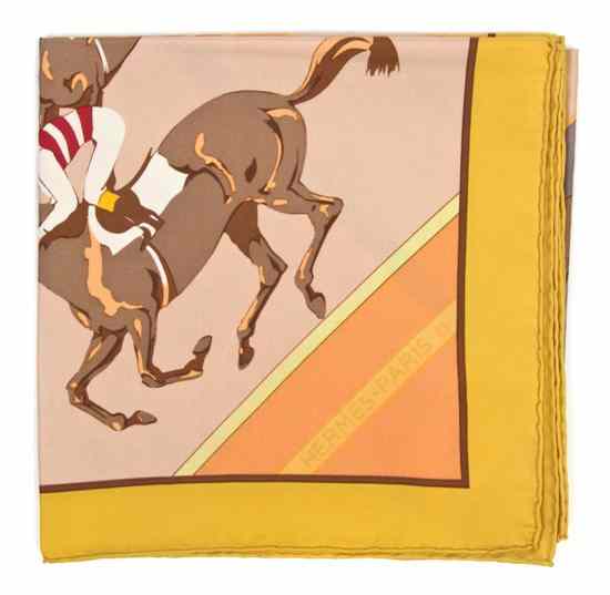 Appraisal: An Hermes Silk Scarf in a horse racing motif Labeled