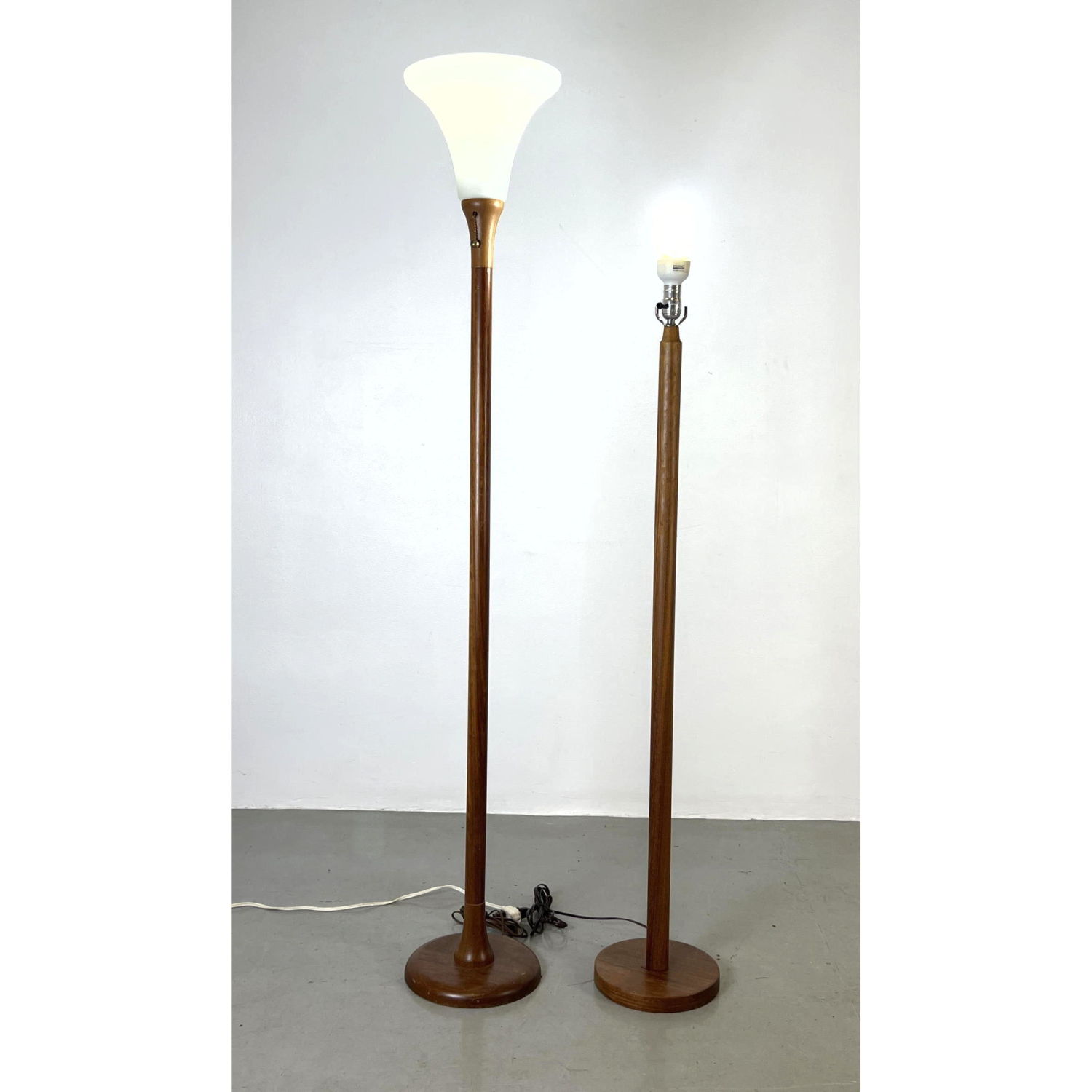 Appraisal: Pair Mid Century Modern Teak Floor Lamps with glass shade