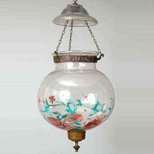 Appraisal: A Small Anglo Indian Painted Blown Glass Hundi Hall Lantern