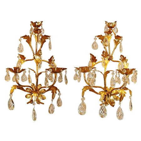 Appraisal: Pair of Louis XV Style Gilt-Metal and Glass Two-Light Sconces