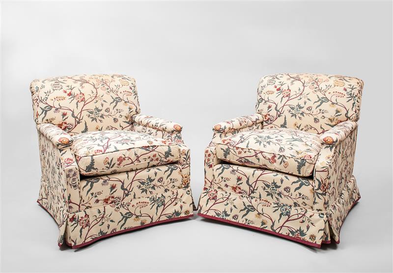 Appraisal: Pair of Cotton Upholstered Armchairs x x in Estimate -