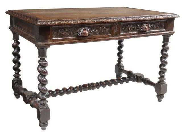 Appraisal: French Henri II style oak desk writing table late th