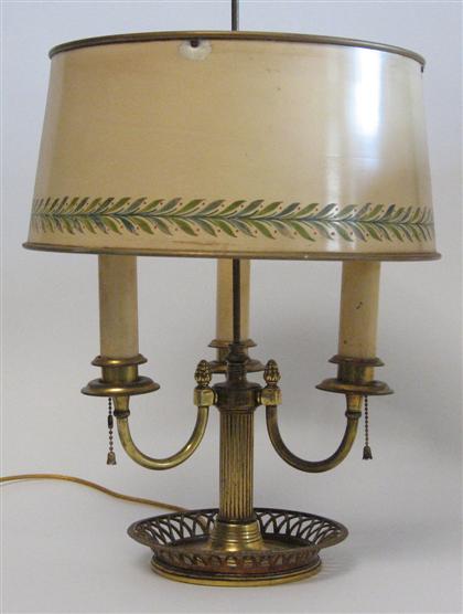 Appraisal: Louis XVI style brass bouillotte lamp th century The circular