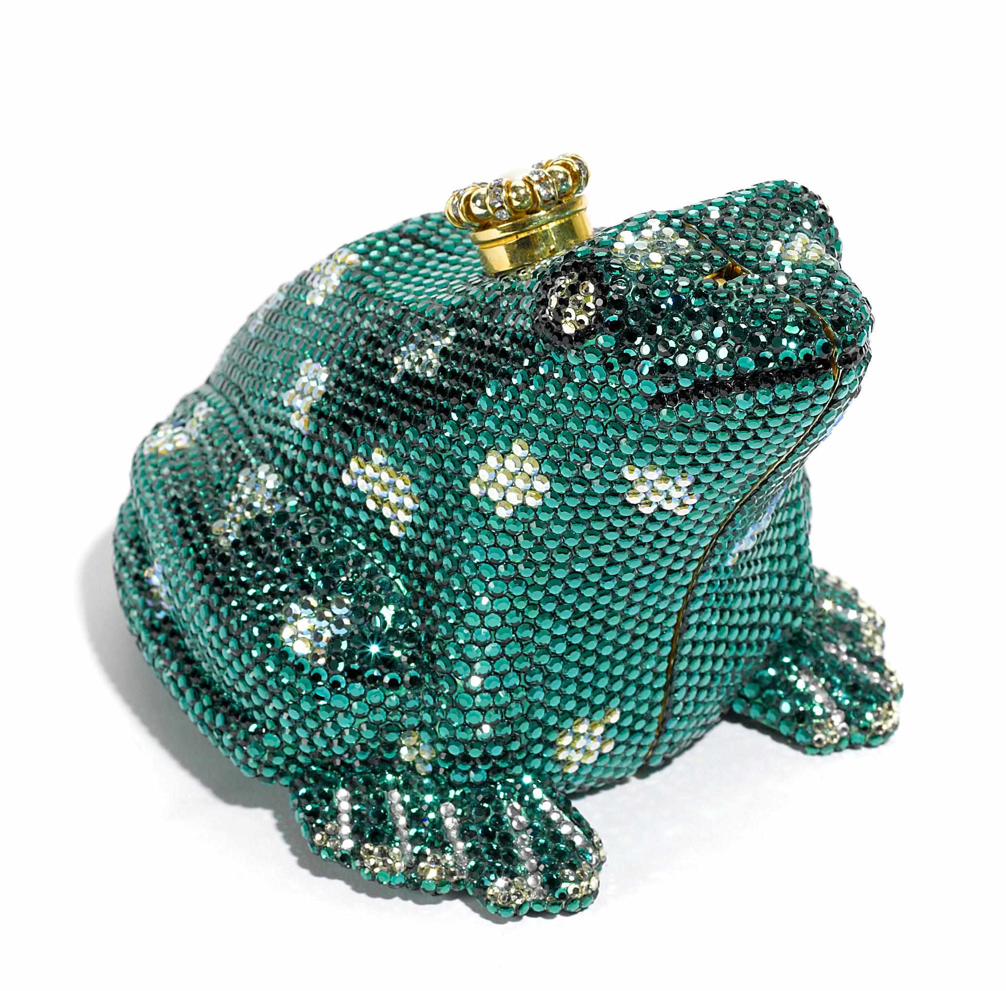 Appraisal: A Judith Leiber green crystal frog prince minaudire interior with