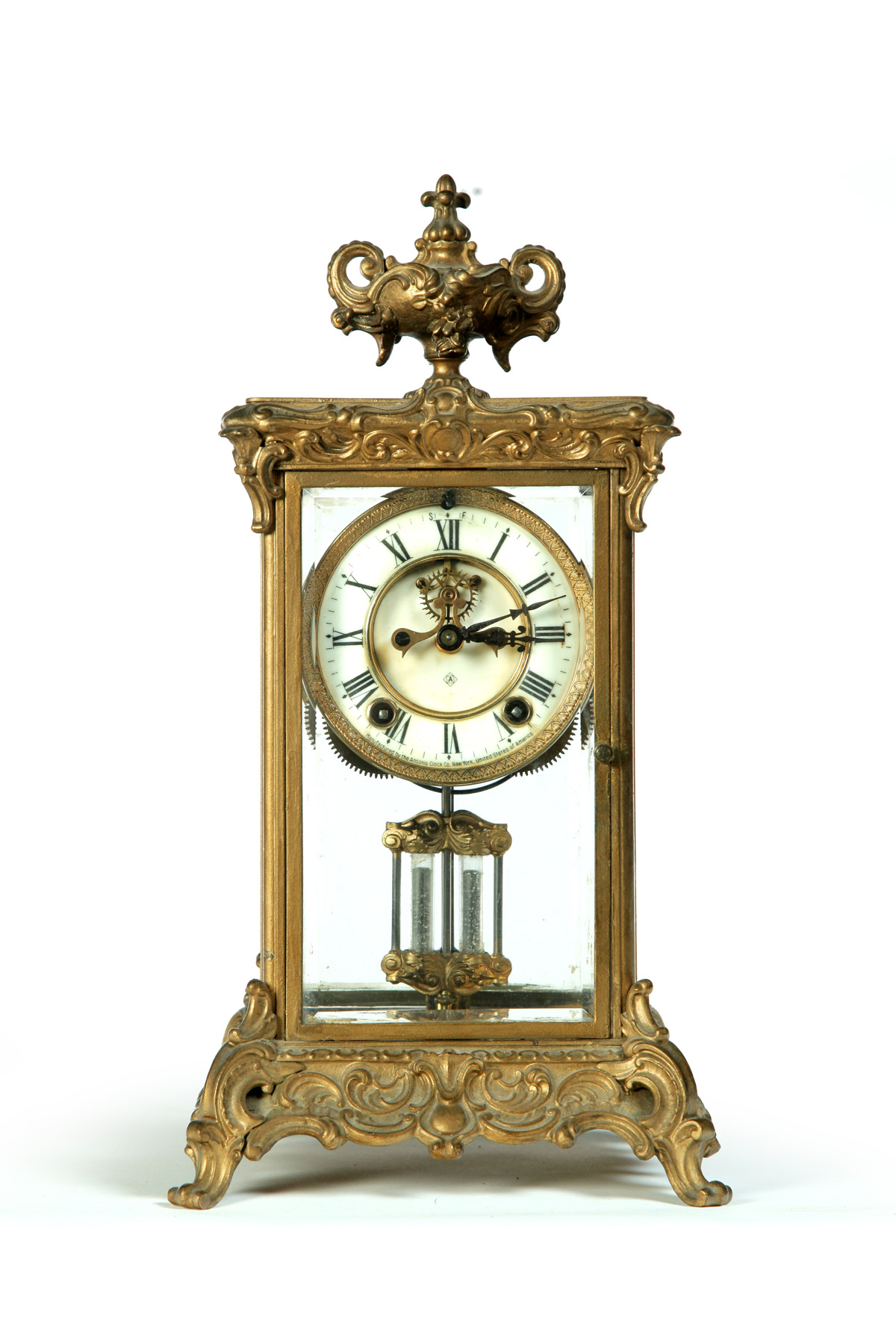 Appraisal: ANSONIA BEVELED GLASS MANTEL CLOCK American st quarter- th century