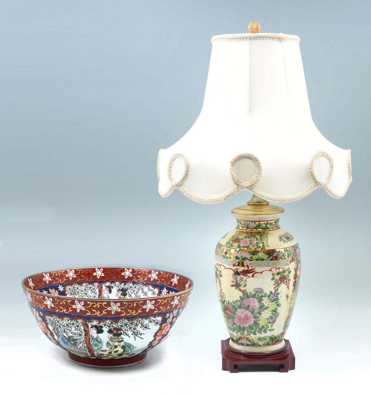 Appraisal: LARGE CHINESE BOWL TABLE LAMP Large Chinese enameled bowl having