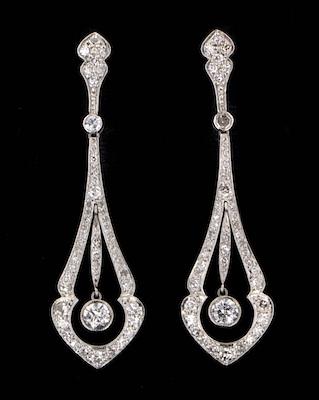 Appraisal: A Pair of Deco Style Platinum and Diamond Earrings Platinum