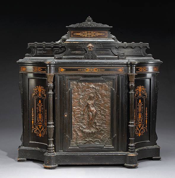 Appraisal: A Renaissance Revival parcel ebonized marquetry and bronze mounted cabinet