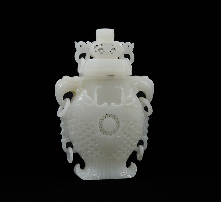 Appraisal: CHINESE CARVED WHITE JADE VASE WITH COVER Carved white jade