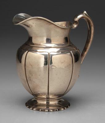 Appraisal: Sterling water pitcher helmet-form spout scroll handle marked IRISH Reproduction