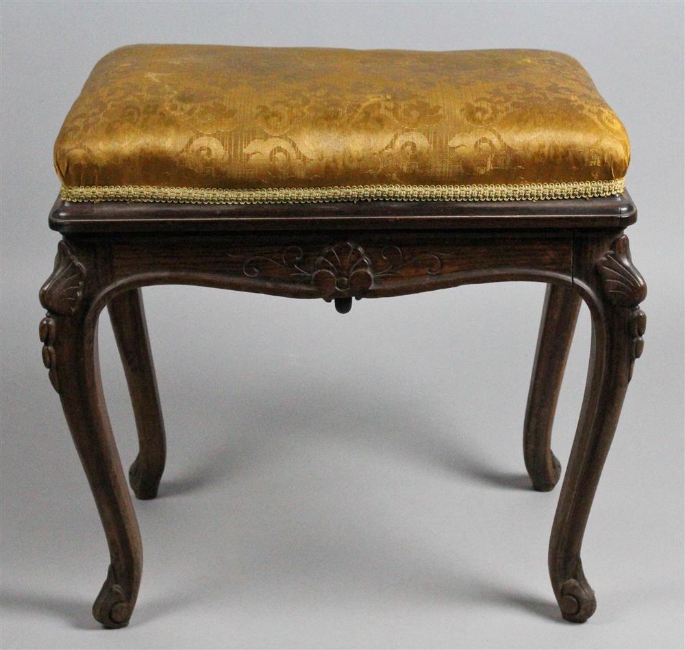 Appraisal: CARVED WALNUT LOUIS XV STYLE BENCH having a rectangular upholstered