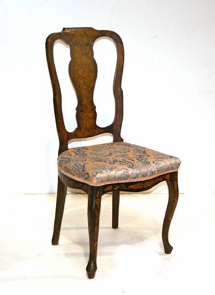 Appraisal: A pair of Dutch Rococo style marquetry inlaid side chairs