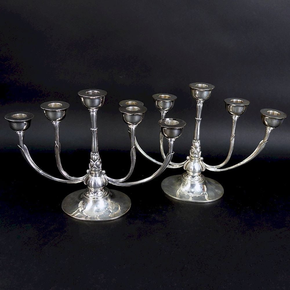 Appraisal: Pair Georg Jensen Candelabra Pair of Georg Jensen Sterling Silver