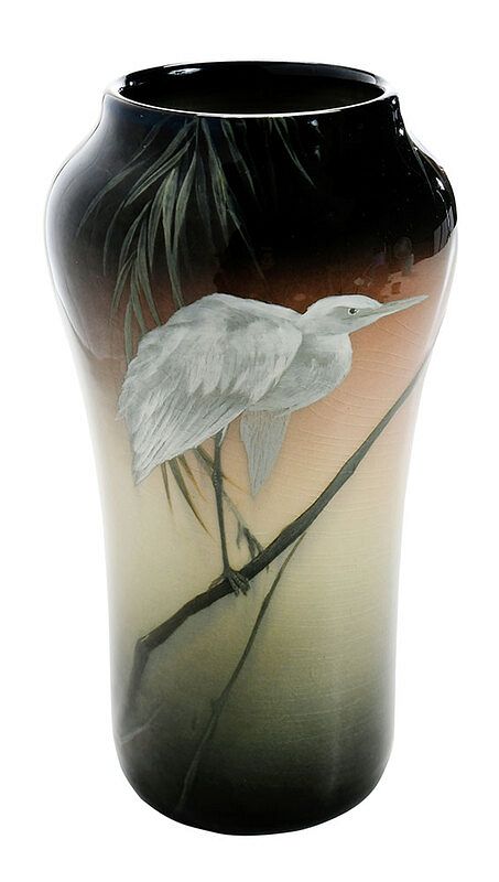 Appraisal: Kataro Shirayamadani Rookwood Vase With Stork American circa decorated with