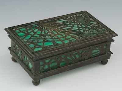 Appraisal: A Chicago School Stamp Box A patinated copper and green