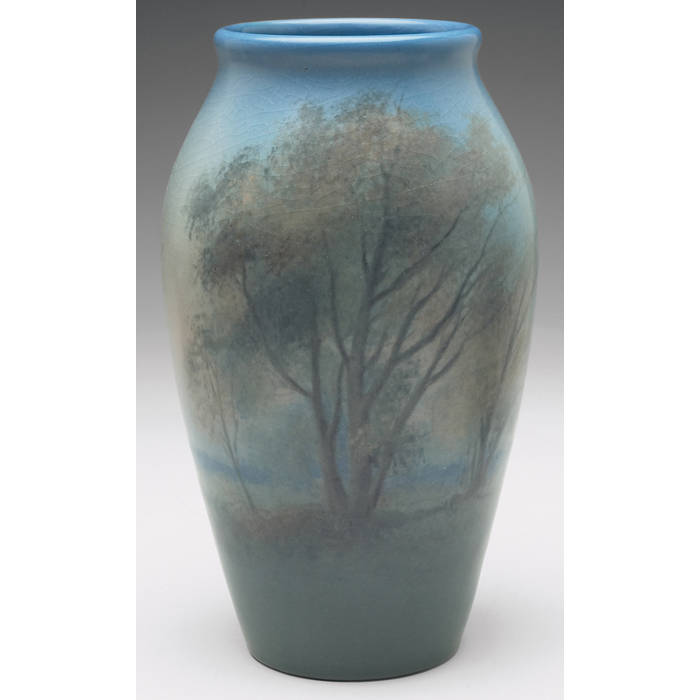 Appraisal: Rookwood vase Vellum glaze beautifully painted landscape by Ed Diers