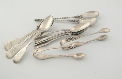 Appraisal: A mixed lot two sets of three Exeter-made fiddle teaspoons