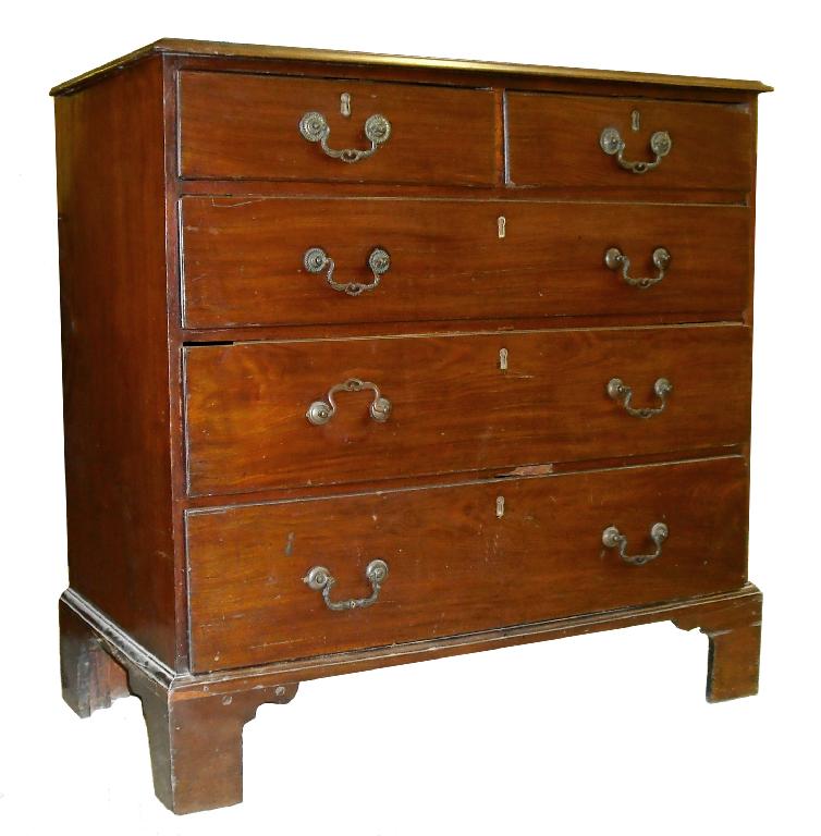 Appraisal: George III mahogany chest of drawers the moulded top over