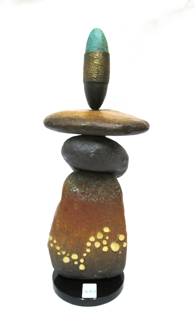 Appraisal: WARREN CULLAR BRONZE SCULPTURE Texas born Stacked river rock forms