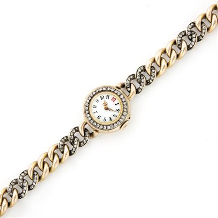 Appraisal: Gold Silver and Diamond Bracelet-Watch Estimate -