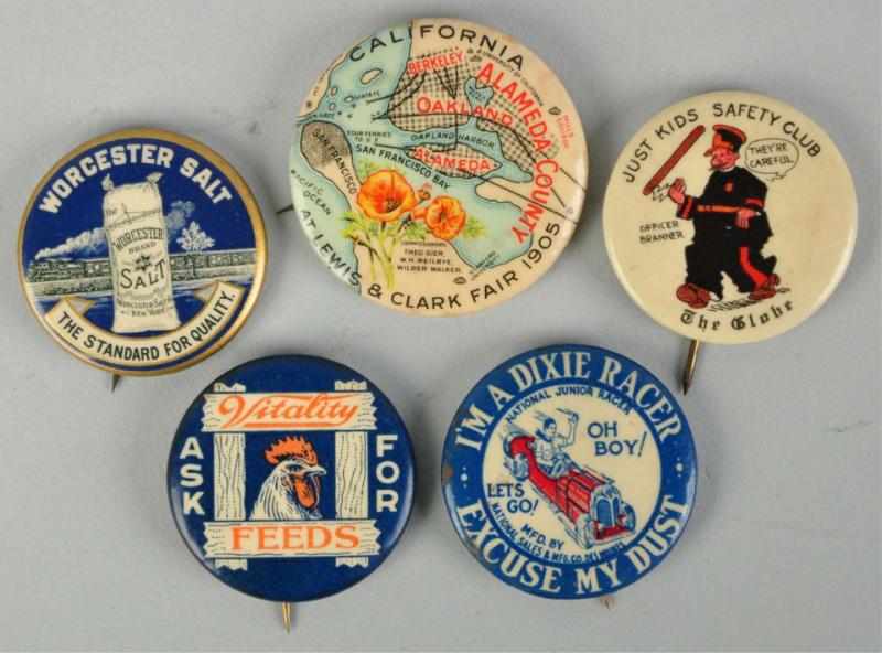 Appraisal: Lot of Assorted Pinback Buttons Includes Lewis Clark Worcester Salt