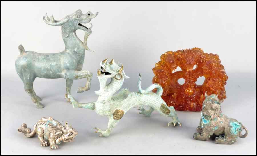 Appraisal: COLLECTION OF FOUR PATINATED MYTHICAL ANIMALS Largest Height '' x