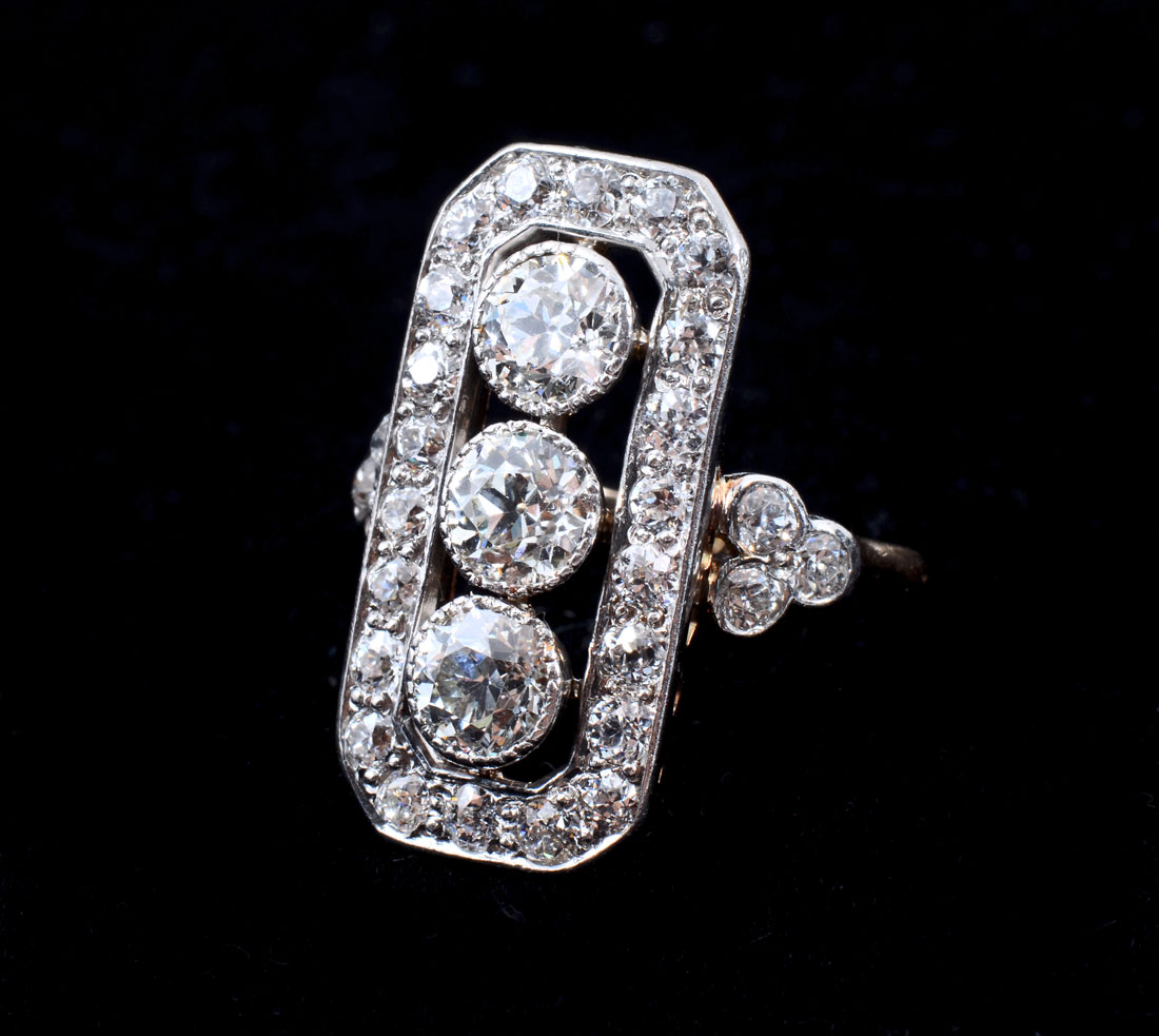 Appraisal: CTW ART DECO DIAMOND PLATINUM RING old European cut diamonds