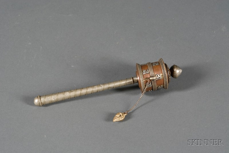 Appraisal: Copper and White Metal Tibetan Prayer Wheel early th century