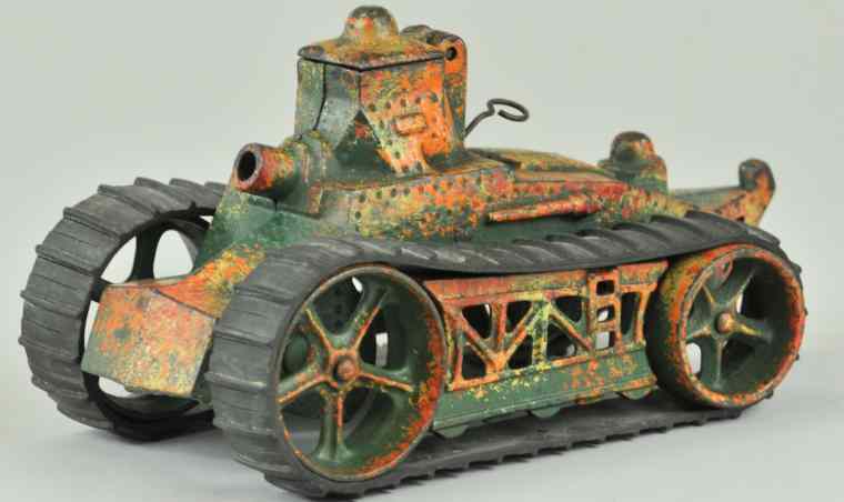 Appraisal: ARCADE TANK Cast iron painted in camouflage colors features opening