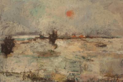 Appraisal: English School th Century Landscape at Sunset perhaps Norfolk initialled