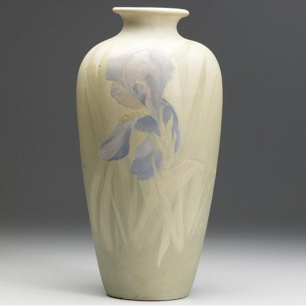 Appraisal: WELLER Hudson Perfecto vase beautifully painted with purple irises Partial