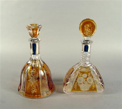 Appraisal: Two German silver mounted etched glass decanters theodor muller early