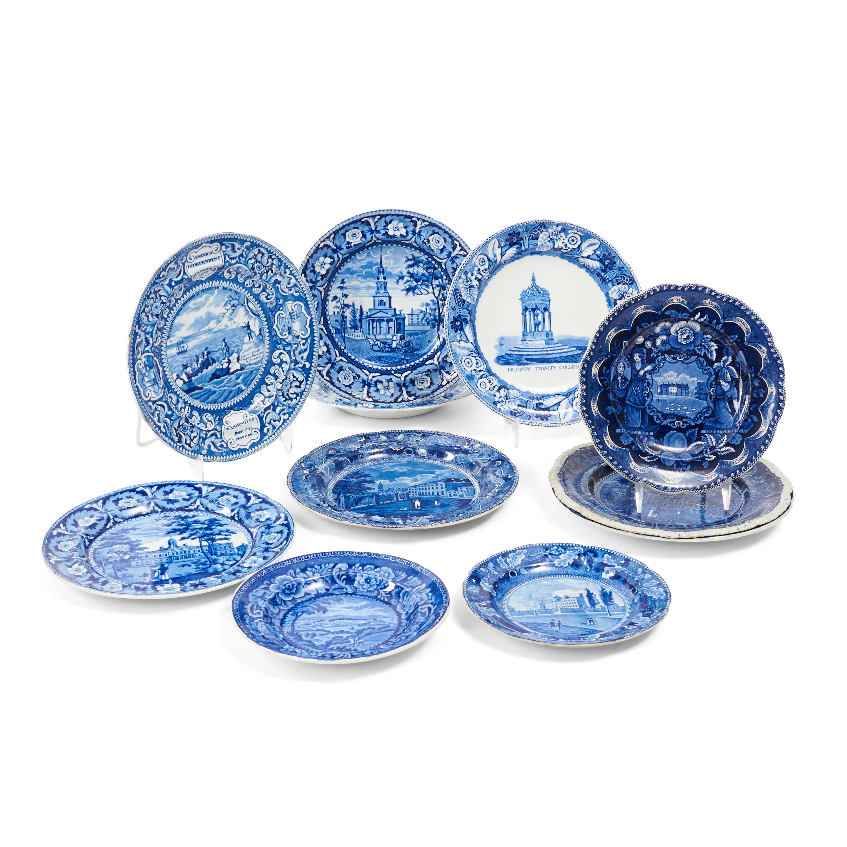 Appraisal: ELEVEN STAFFORDSHIRE BLUE TRANSFER-DECORATED PLATES ENGLAND FIRST HALF TH CENTURY