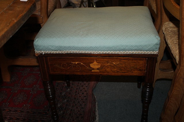 Appraisal: AN EDWARDIAN ROSEWOOD AND SATINWOOD INLAID PIANO STOOL with upholstered