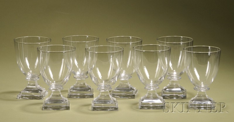 Appraisal: Group of Eight Steuben-type Colorless Glass Water Goblets th century