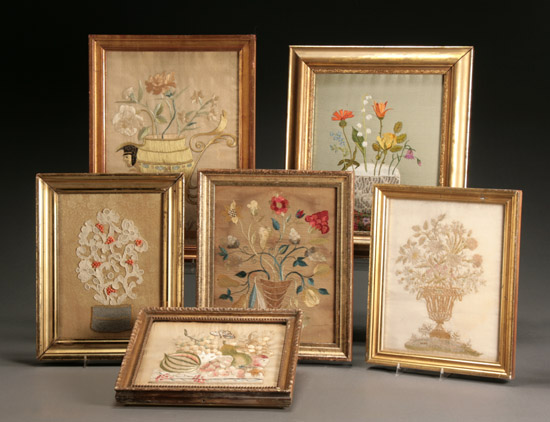 Appraisal: Group of Five Needlework Pictures European or American th Century