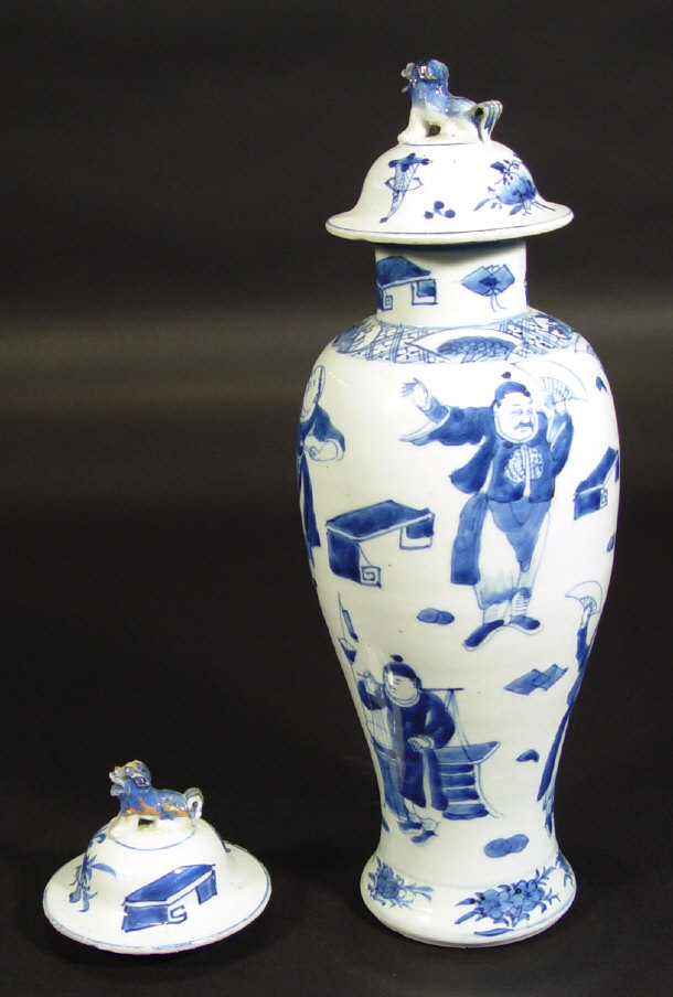 Appraisal: Chinese porcelain baluster vase and two lids with dog of