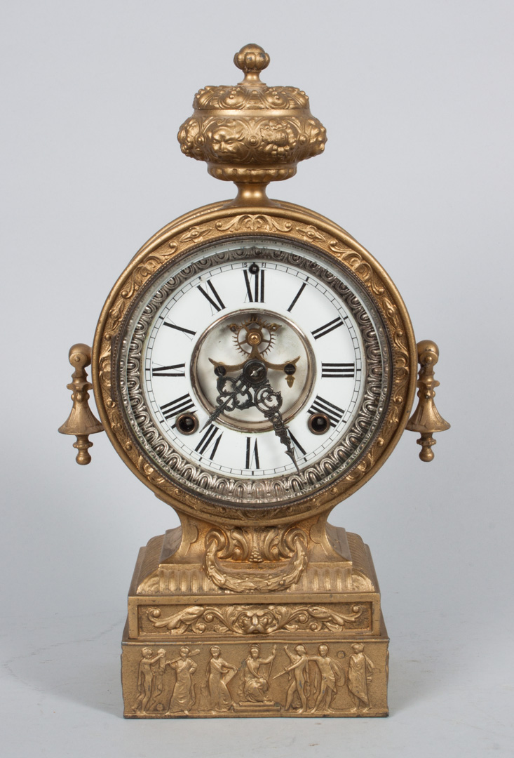 Appraisal: Ansonia gilt-metal mantel clock second half- th century drum-form clock