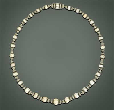 Appraisal: Cartier An Art Deco pearl and diamond graduated necklace The