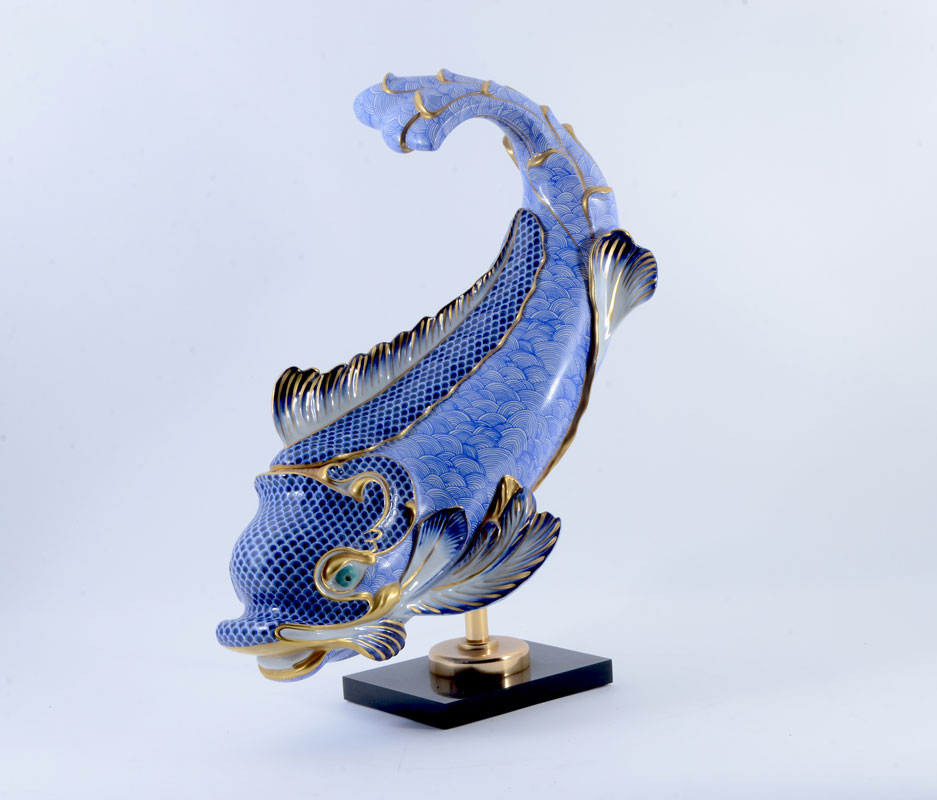 Appraisal: MANGANI FOR OGGETTI FIGURAL PORCELAIN DOLPHIN Blue and white decorated