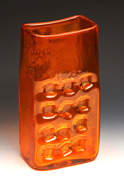 Appraisal: Geoffrey Baxter for WhitefriarsA 'Nuts and Bolts' tangerine glass vase